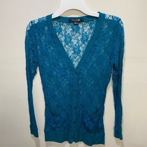Turquoise Long Sleeve Size Medium Lace Top